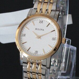 Bulova Ladies Sutton Classic Quartz Watch Four Diamond Accents Two Tone 27mm